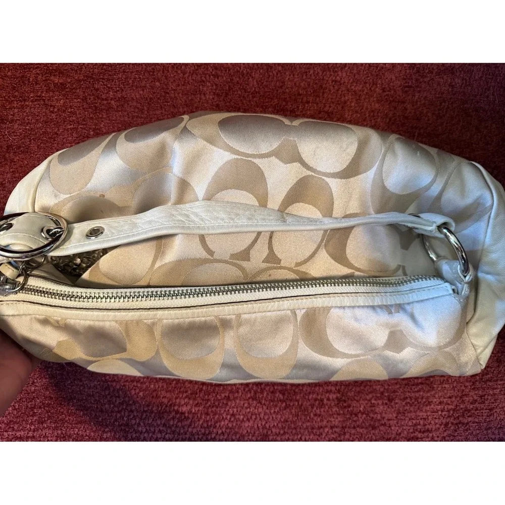 Coach Zoe Hobo Bag Champagne Gold Signature Sateen Leather Large 13642